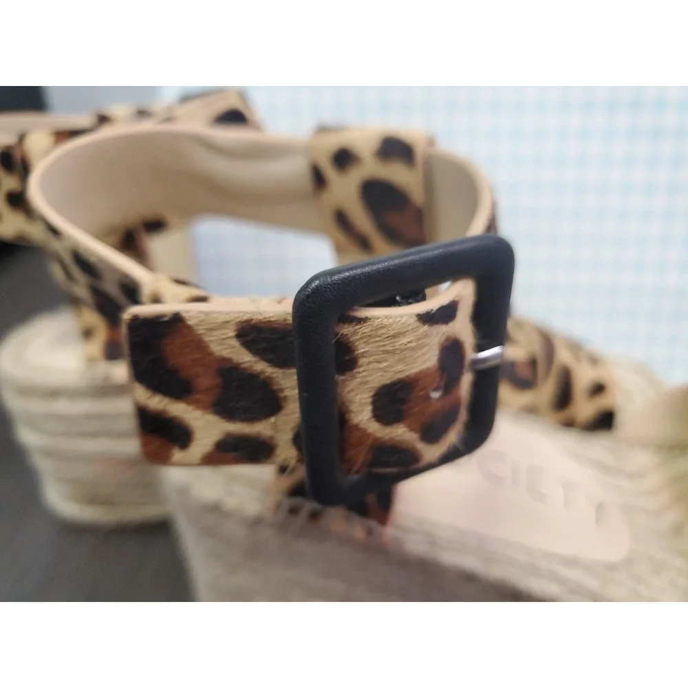 Sole Society Womens Audrina Platform Espadrille Sandals Sz 7.5 Calf Hair Leopard